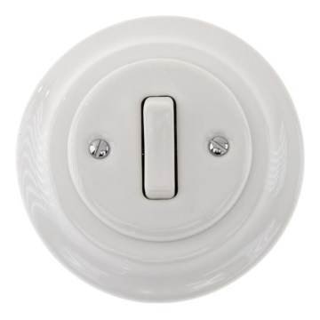 Reblig - Interruttore singolo in porcellana stile retrò con cornice n. 6, bianco