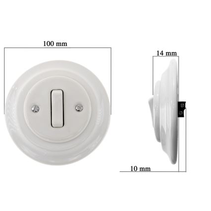 Reblig - Interruttore singolo in porcellana stile retrò con cornice n. 6, bianco