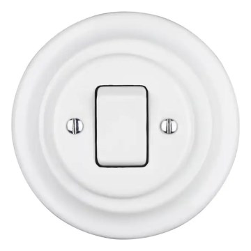Reblig - Interruttore singolo in porcellana stile retrò con placca n. 7, bianco