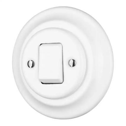 Reblig - Interruttore singolo in porcellana stile retrò con placca n. 7, bianco