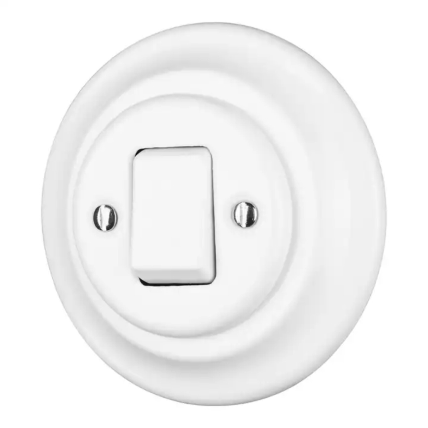 Reblig - Interruttore singolo in porcellana stile retrò con placca n. 7, bianco