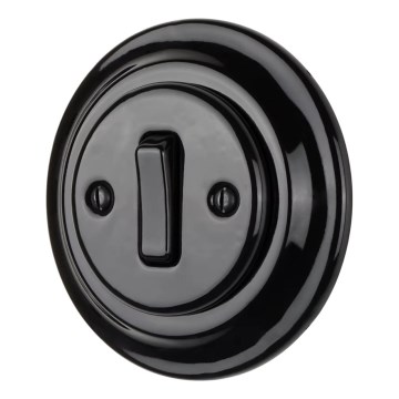 Reblig - Interruttore singolo retrò in porcellana con placca n. 6, nero