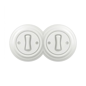 Reblig - Interruttore unipolare doppio in stile retrò con cornice n. 1, bianco neve