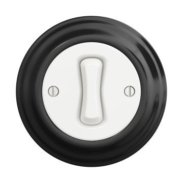 Reblig - Interruttore unipolare in stile retrò con placca n. 1, bianco neve/nero