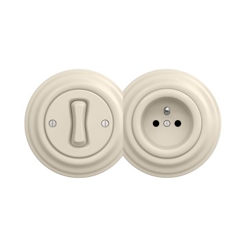 Reblig - Interruttore unipolare in stile retrò n. 1 e presa 230V con placca, beige