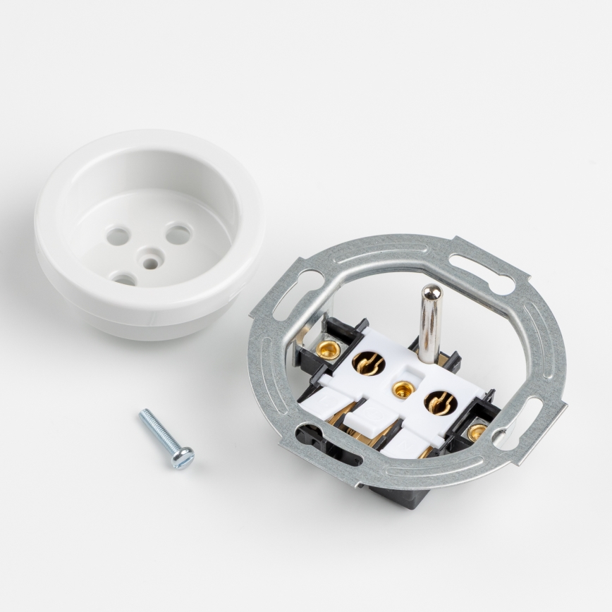 Reblig - Interruttore unipolare retrò n. 1 e presa 230 V con cornice, bianco neve