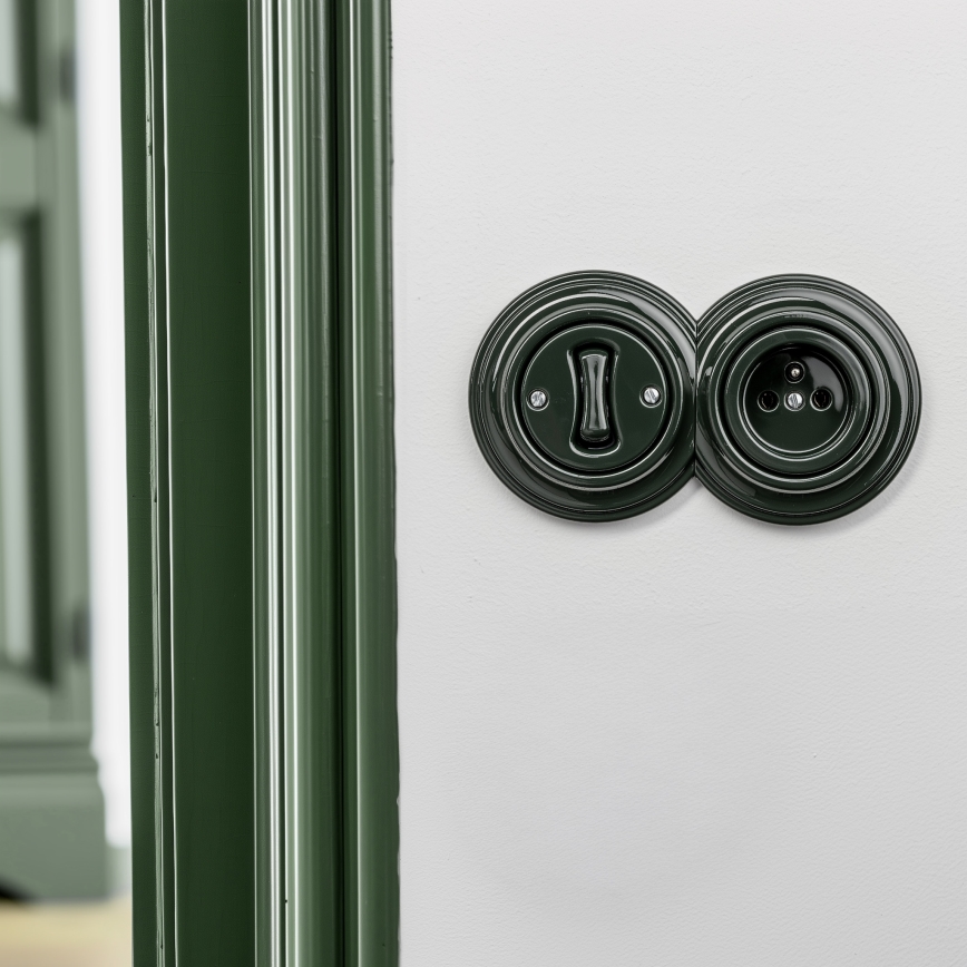 Reblig - Interruttore unipolare retrò n. 1 e presa 230 V con cornice verde