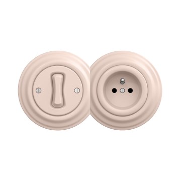 Reblig - Interruttore unipolare retrò n. 1 e presa 230V con cornice, rosa antico