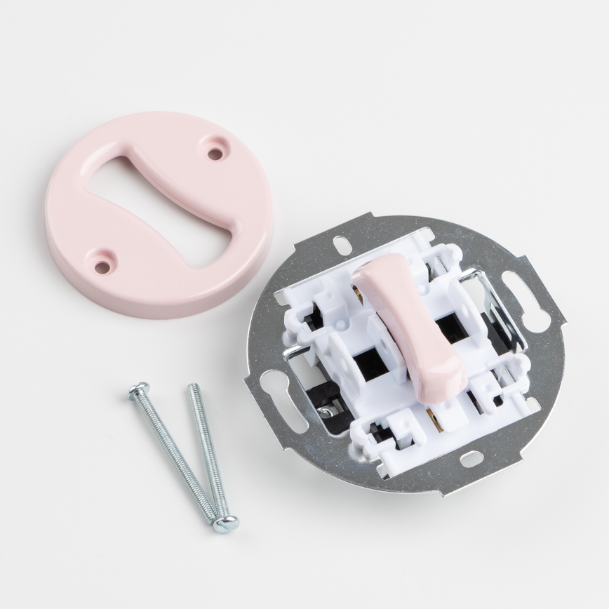 Reblig - Interruttore unipolare retrò n. 1 e presa 230V con cornice, rosa antico