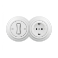 Reblig - Interruttore unipolare retrò n. 1 e presa SCHUKO 230V con cornice bianco neve