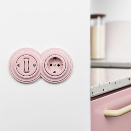 Reblig - Interruttore unipolare retrò n. 1 e presa SCHUKO 230V con cornice color rosa antico