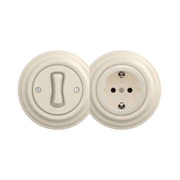 Reblig - Interruttore unipolare retrò n. 1 e presa SCHUKO 230V con placca beige