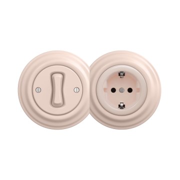 Reblig - Interruttore unipolare retrò n. 1 e presa SCHUKO 230V con placca, rosa antico