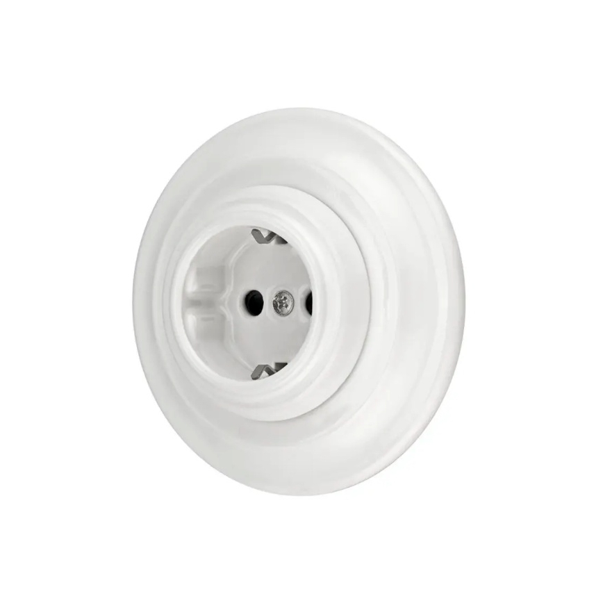 Reblig - Presa domestica in porcellana stile retrò con placca SCHUKO 250V/16A bianca