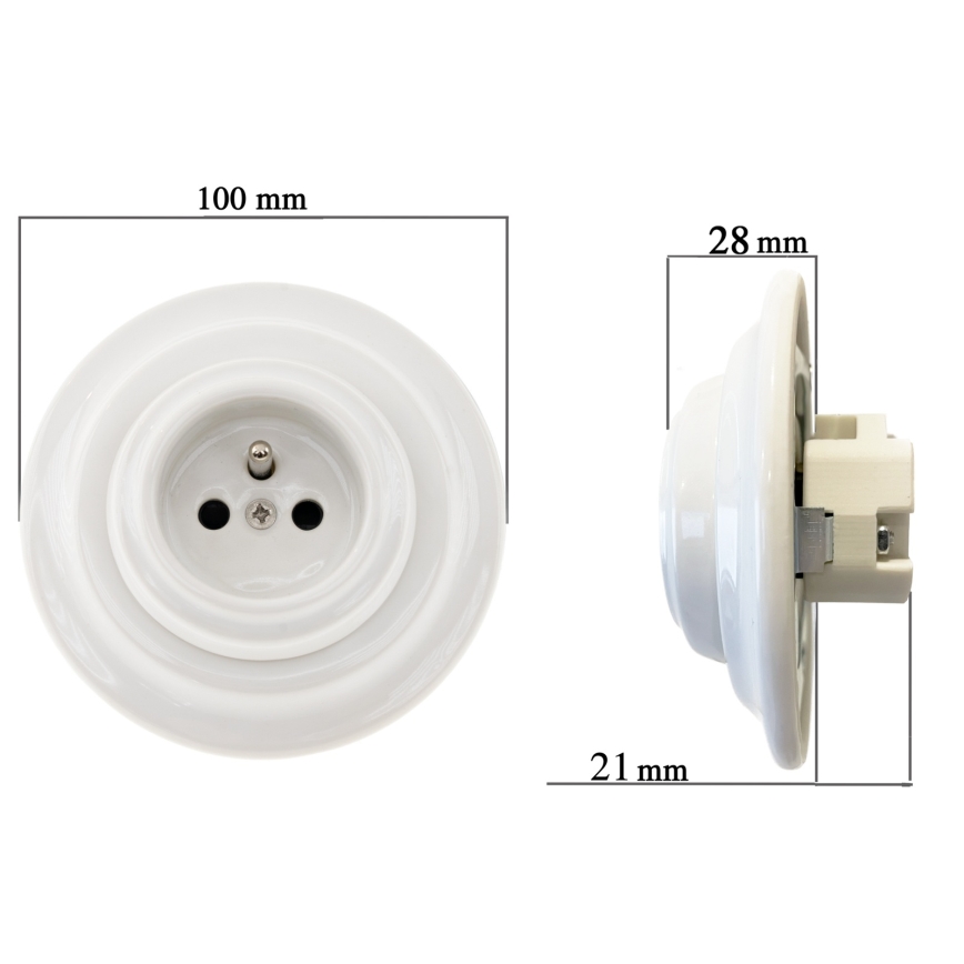 Reblig - Presa domestica in porcellana stile retrò con placca SCHUKO 250V/16A bianca