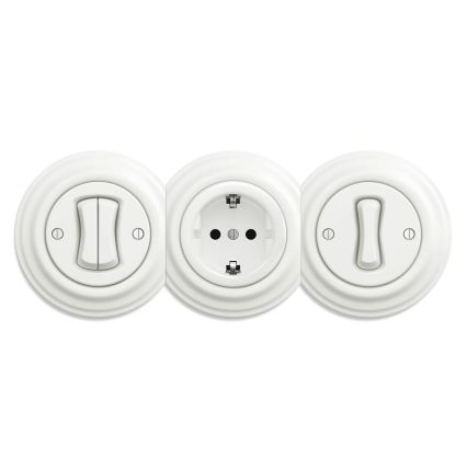 Reblig - Presa a muro retrò SCHUKO 230V/16A senza cornice in ceramica bianca