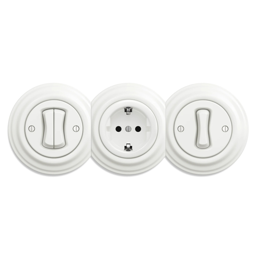 Reblig - Presa a muro retrò SCHUKO 230V/16A senza cornice in ceramica bianca