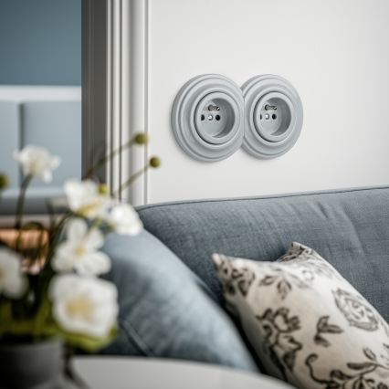 Reblig - Presa da parete doppia in stile retrò con cornice 230V grigia