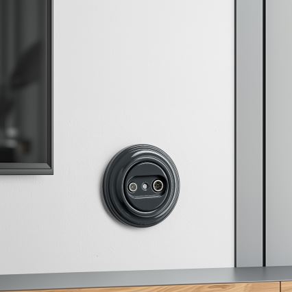Reblig - Presa da parete per TV e radio in stile retrò (passante) con cornice antracite