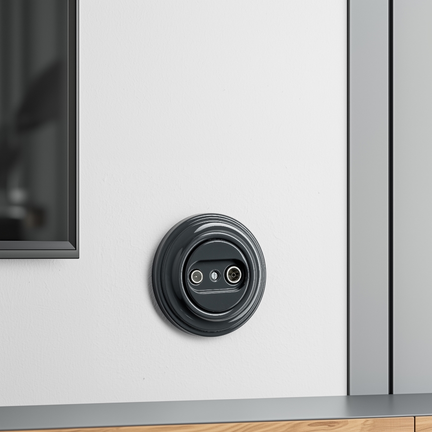 Reblig - Presa da parete per TV e radio in stile retrò (passante) con cornice antracite