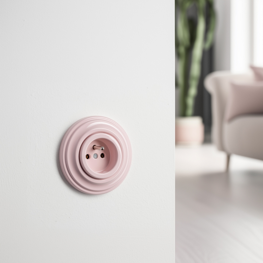 Reblig - Presa da parete retrò con cornice 230V rosa antico