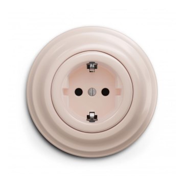 Reblig - Presa da parete retrò con cornice SCHUKO 230V/16A rosa antico