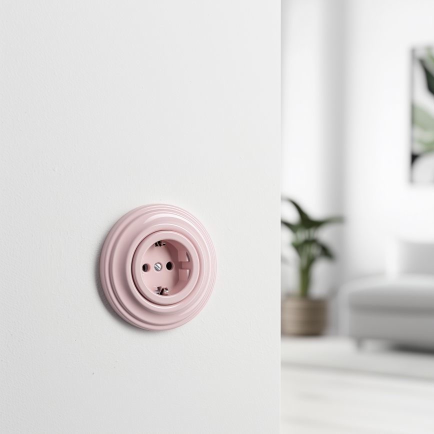Reblig - Presa da parete retrò con cornice SCHUKO 230V/16A rosa antico