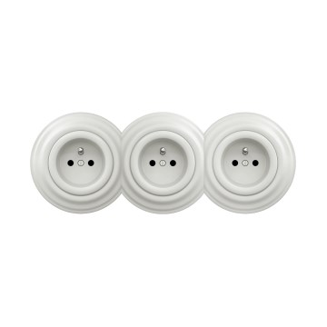 Reblig - Presa da parete tripla in stile retrò con cornice, 230 V, in ceramica bianca