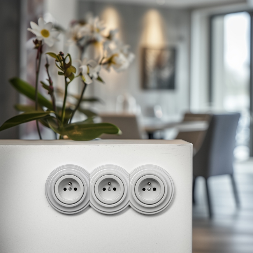 Reblig - Presa da parete tripla in stile retrò con cornice, 230 V, in ceramica bianca