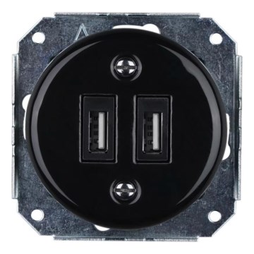 Reblig - Presa di alimentazione USB in porcellana dallo stile retrò senza cornice, 2x USB-A, nera