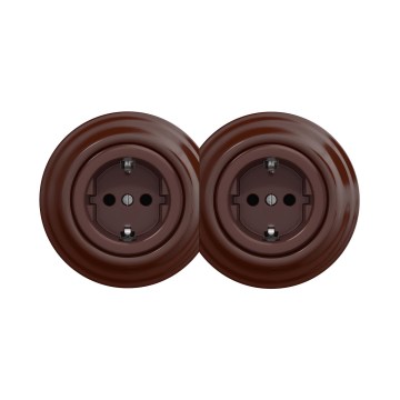 Reblig - Presa domestica doppia in stile retrò con cornice SCHUKO 230V, marrone