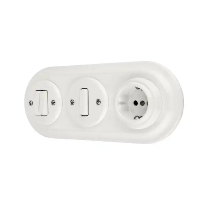 Reblig - Presa domestica in porcellana stile retrò senza cornice 250V/16A bianca