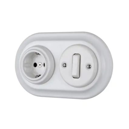 Reblig - Presa domestica in porcellana stile retrò senza cornice 250V/16A bianca