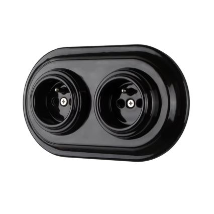 Reblig - Presa domestica in porcellana stile retrò senza cornice 250V/16A, nera
