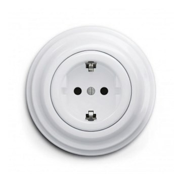 Reblig - Presa domestica in stile retrò con cornice SCHUKO 230V/16A bianco neve