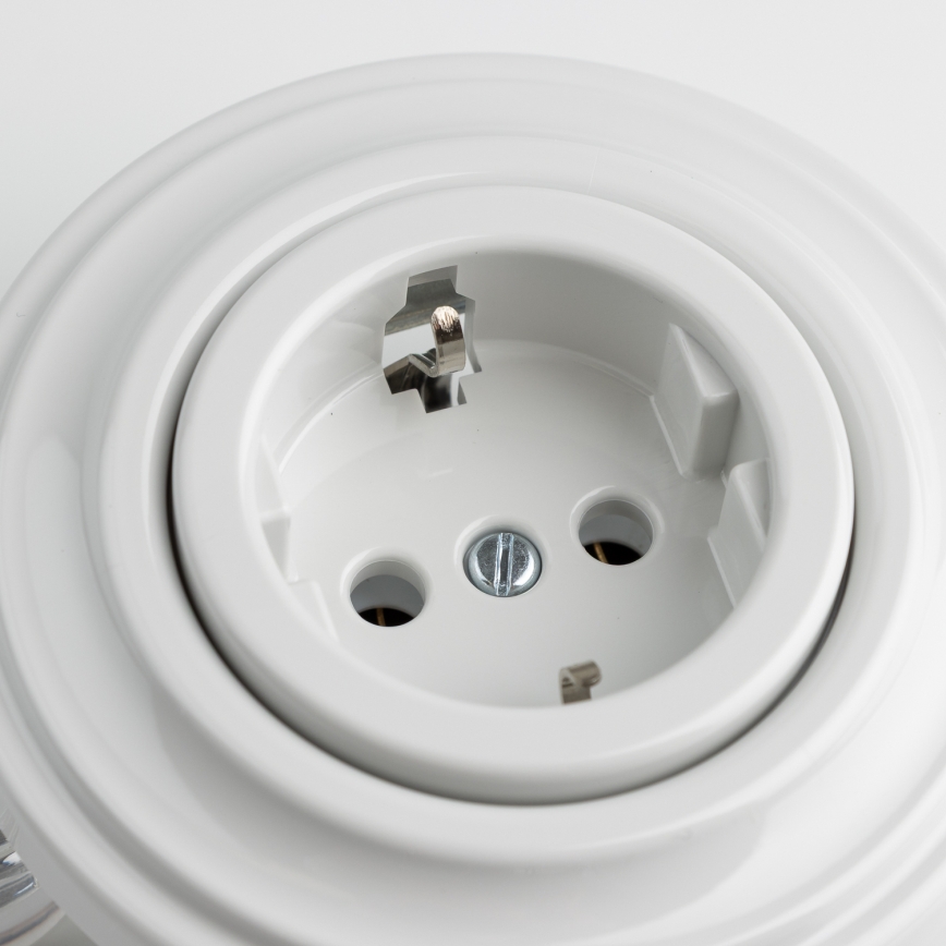 Reblig - Presa domestica in stile retrò con cornice SCHUKO 230V/16A bianco neve