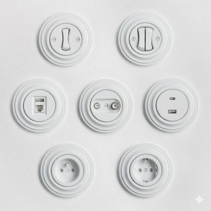 Reblig - Presa domestica in stile retrò con cornice SCHUKO 230V/16A bianco neve