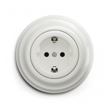 Reblig - Presa domestica in stile retrò con cornice SCHUKO 230V/16A ceramica bianca