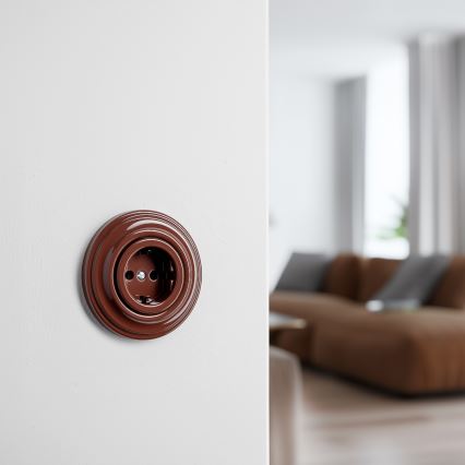 Reblig - Presa domestica in stile retrò con cornice SCHUKO 230V/16A, marrone