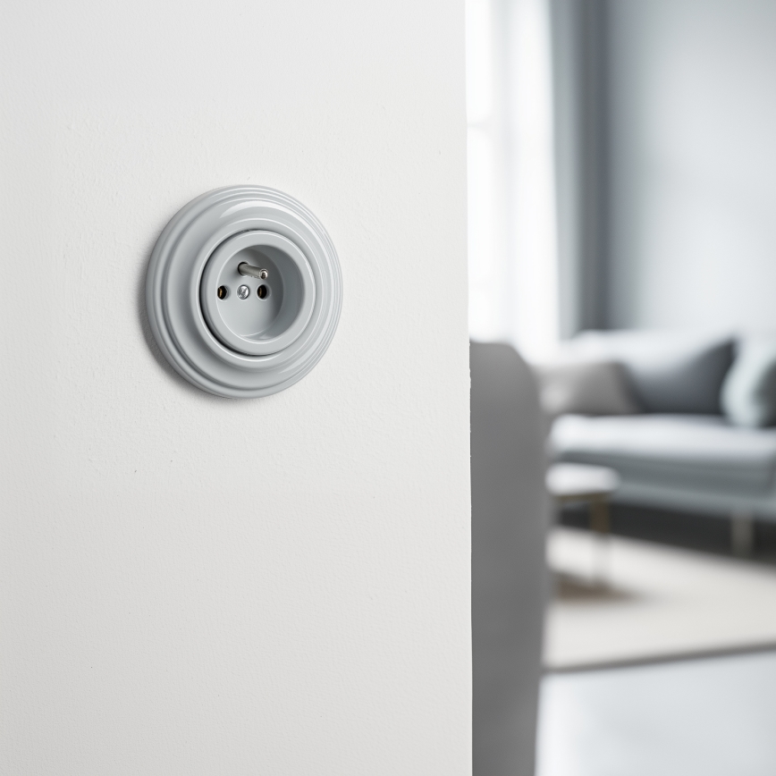 Reblig - Presa domestica in stile retrò con placca 230V grigia