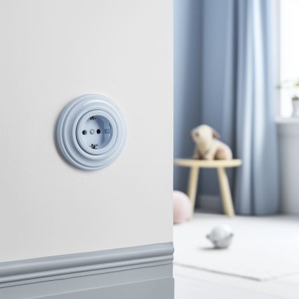 Reblig - Presa domestica in stile retrò con placca SCHUKO 230V/16A blu