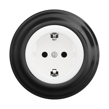 Reblig - Presa domestica in stile retrò SCHUKO 230V/16A con cornice, bianco neve/nero