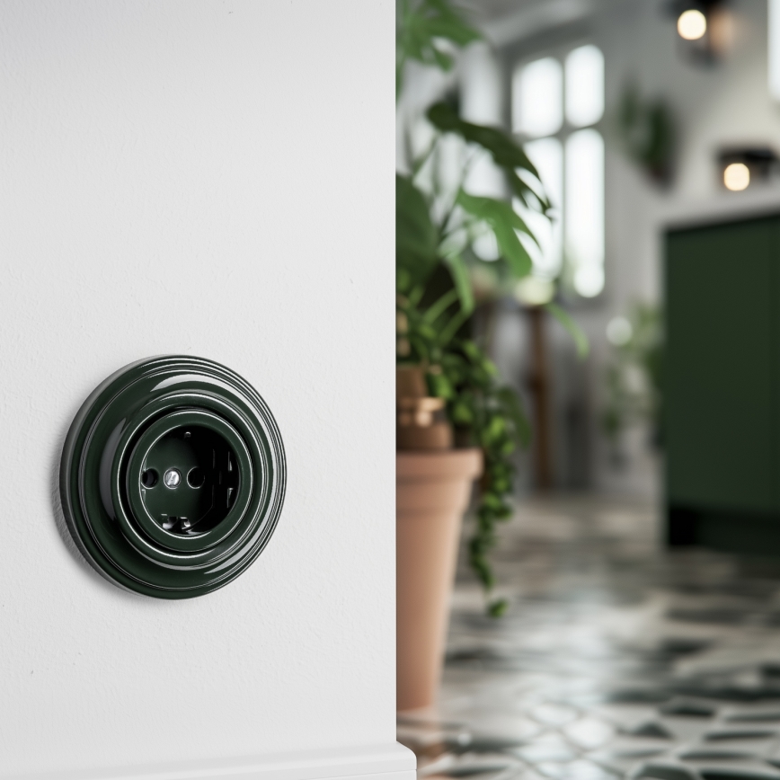 Reblig - Presa domestica retrò con cornice SCHUKO 230V/16A, verde