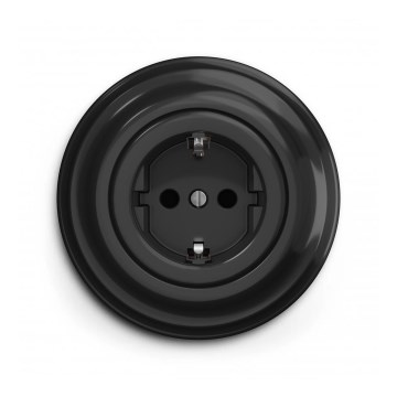 Reblig - Presa domestica retrò con placca SCHUKO 230V/16A nera