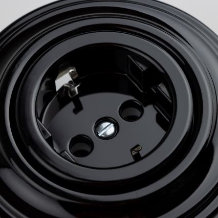 Reblig - Presa domestica retrò con placca SCHUKO 230V/16A nera