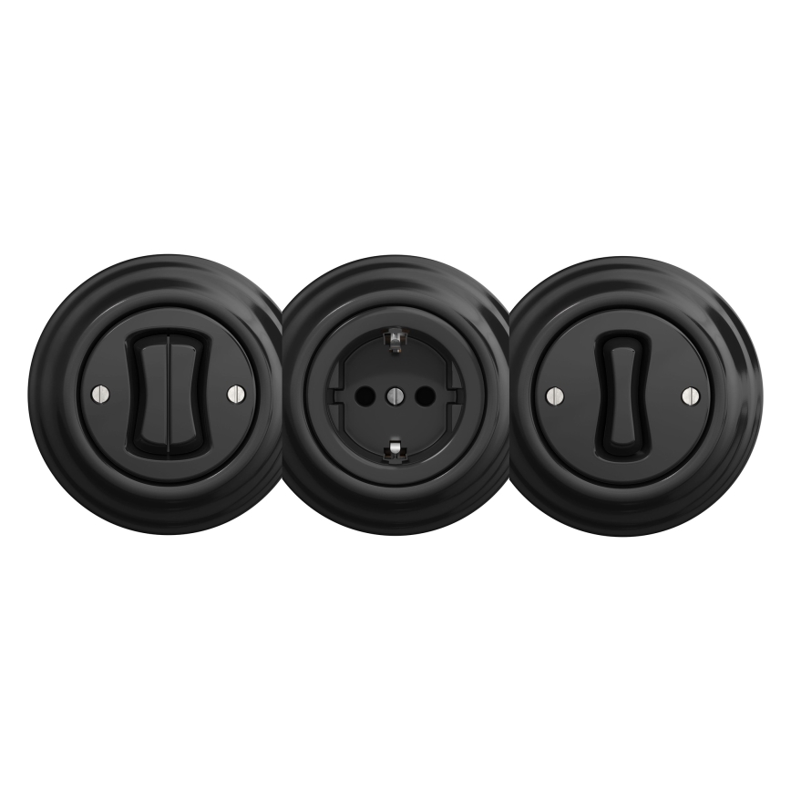Reblig - Presa domestica retrò SCHUKO 230V/16A senza cornice, nera