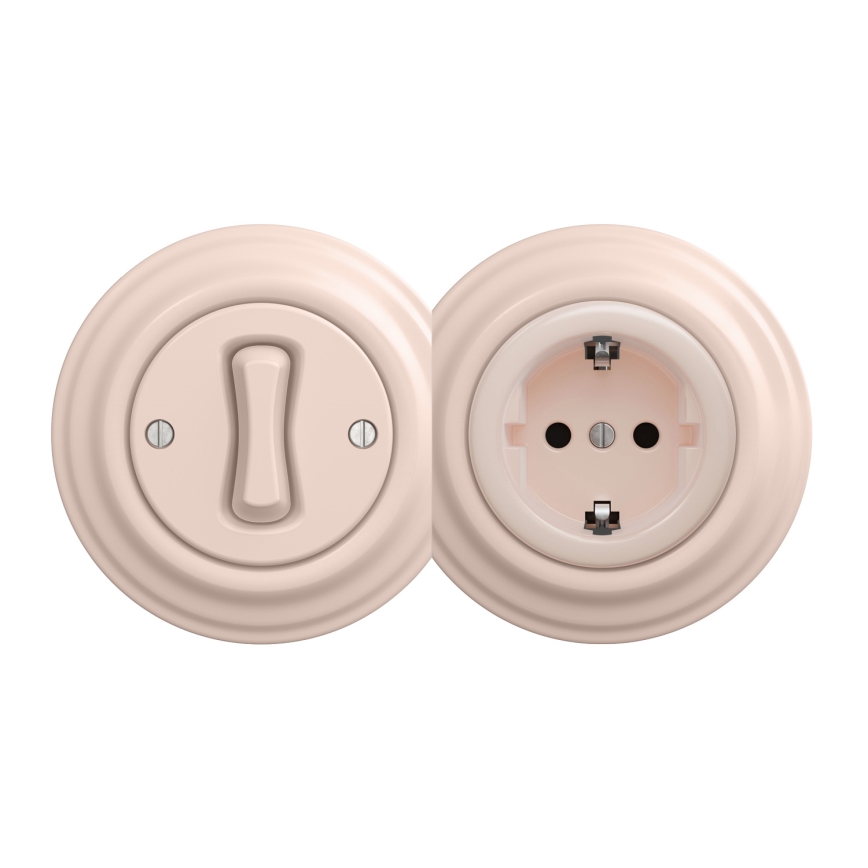 Reblig - Presa domestica retrò senza placca SCHUKO 230V/16A rosa antico
