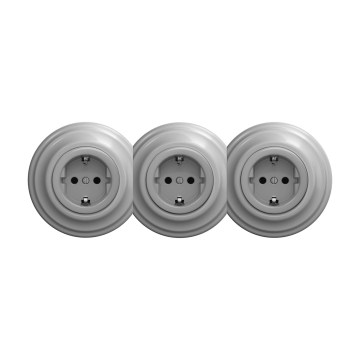 Reblig - Presa domestica tripla in stile retrò con cornice SCHUKO 230 V, grigia