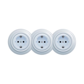 Reblig - Presa domestica tripla in stile retrò con cornice SCHUKO 230V blu