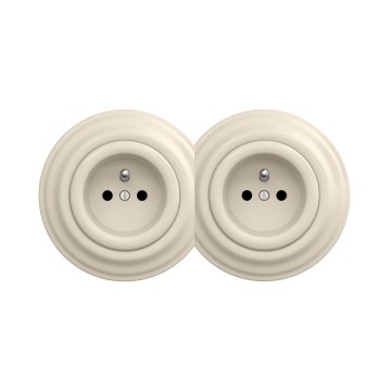 Reblig - Presa doppia da parete in stile retrò con cornice 230V beige